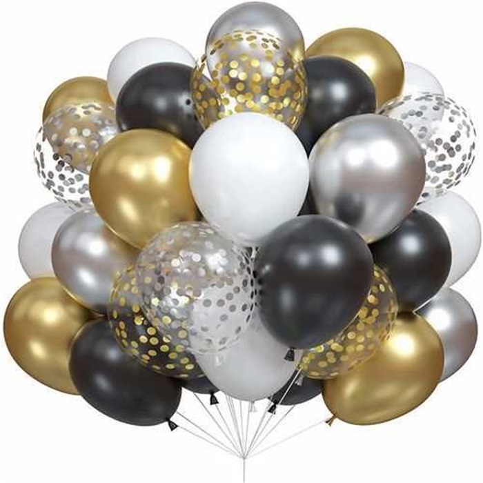 Gümüş Siyah Beyaz Uçan Balon