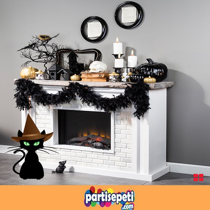 Halloween Yeşil Gözlü Kedi Ayaklı Pano