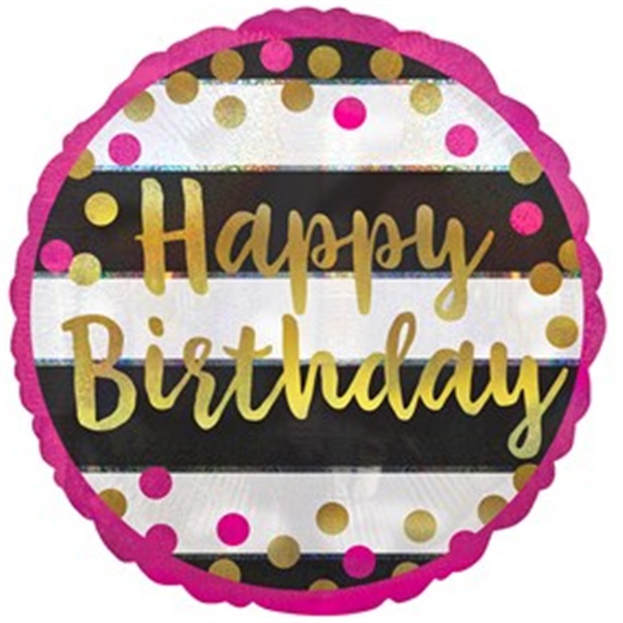 Siyah Fuşya Renkli Happy Birthday Folyo Balon