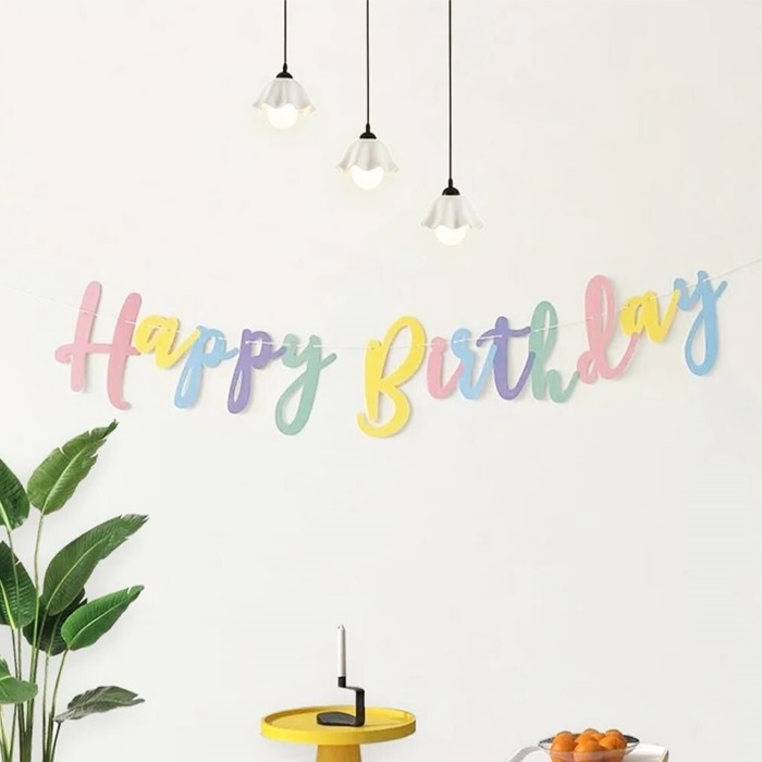 Happy Birthday Kaligrafi Banner Makaron