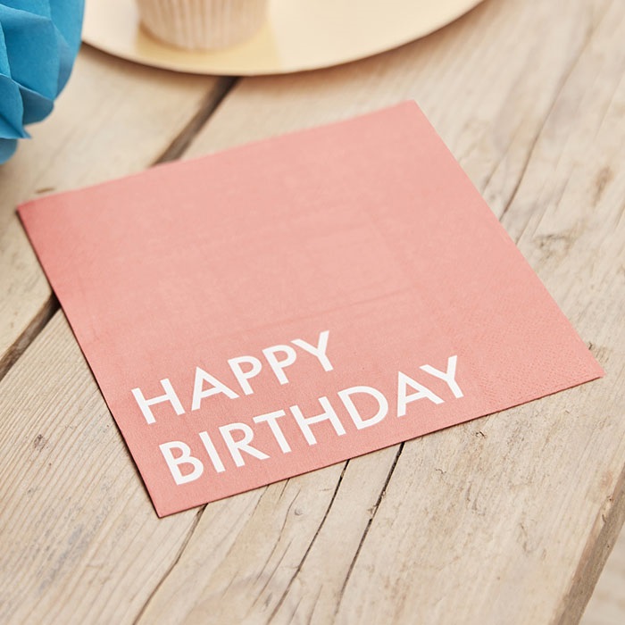 Ginger Ray Happy Birthday Mercan Kırmızı Peçete