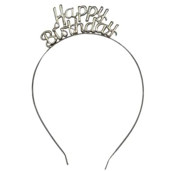 Happy Birthday Gümüş Renkli Metal Taç