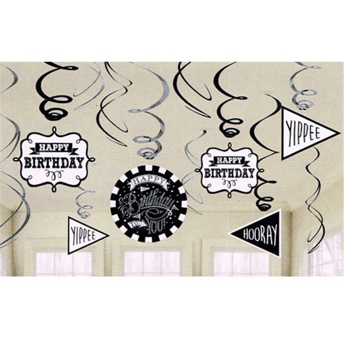 Amscan Happy Birthday Siyah Beyaz İp Süs