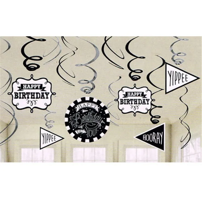 Amscan Happy Birthday Siyah Beyaz İp Süs