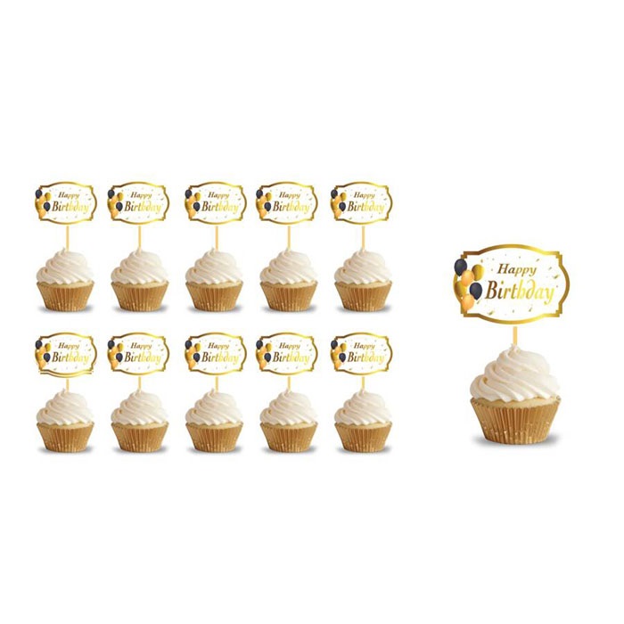 Happy Birthday Varak Baskılı Beyaz Kürdan Süs