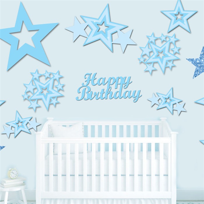 Mavi Happy Bırthday Yıldız Duvar Dekor Süsü