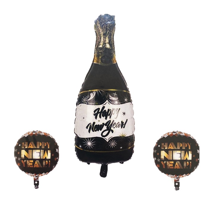 Happy New Year Şampanya Şişesi Folyo Balon Set