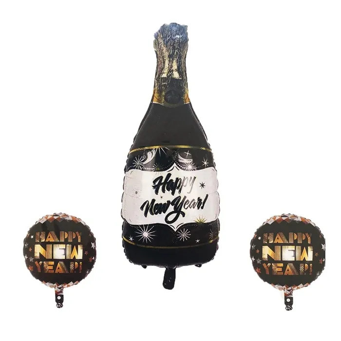 Happy New Year Şampanya Şişesi Folyo Balon Set
