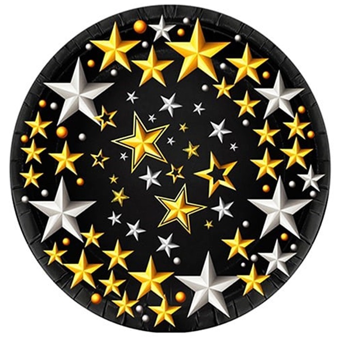 Siyah Yıldızlar Karton Tabak