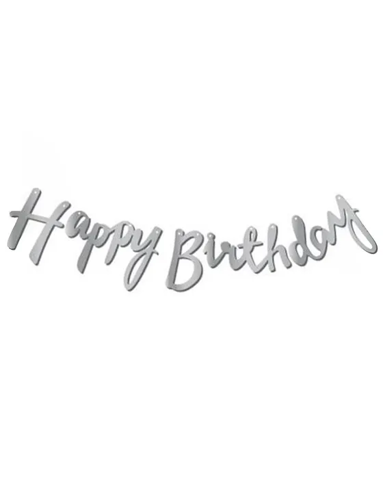 Gümüş Metalize Happy Birthday Kaligrafi Banner