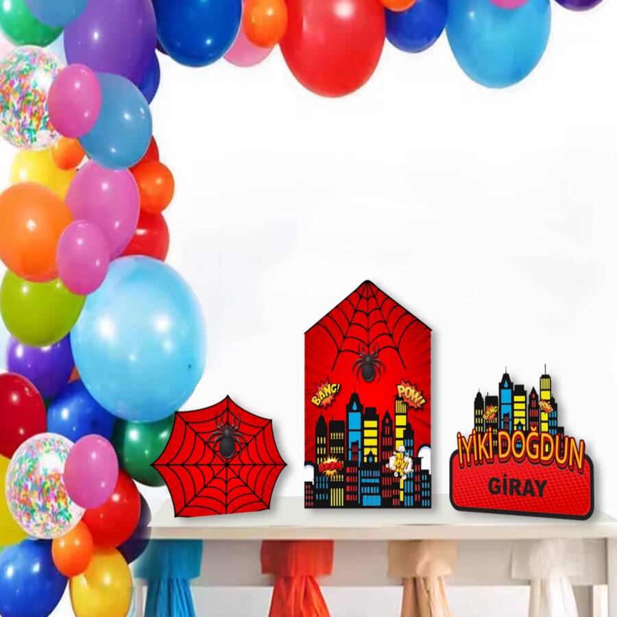 Dekoratif Kişiye Özel Ayaklı Pano Seti Spiderman Temalı 3 Parça
