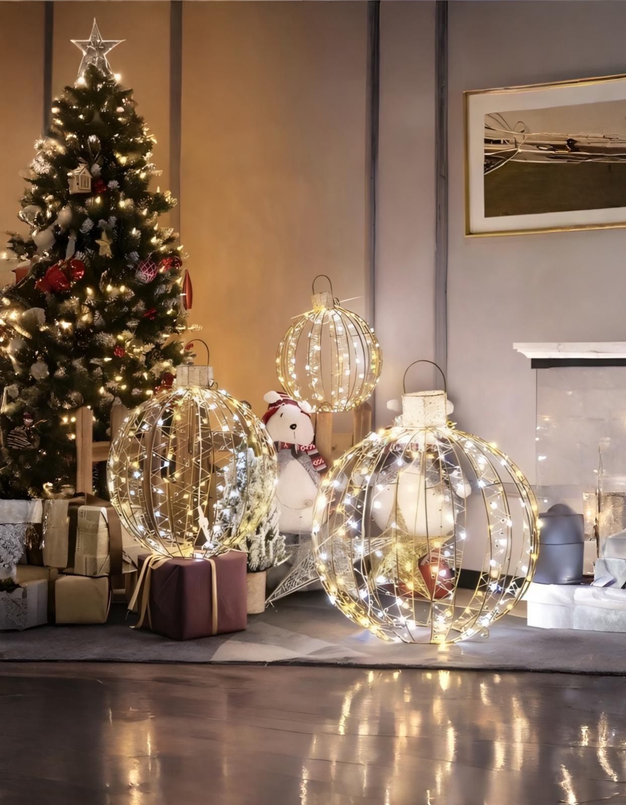 Led Işıklı Üçlü Dekor Top Süs 60 cm, 49 cm, 38 cm