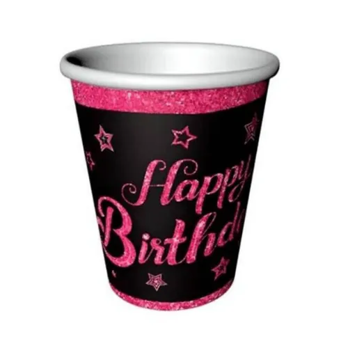 Pink Stars Happy Birthday Karton Bardak