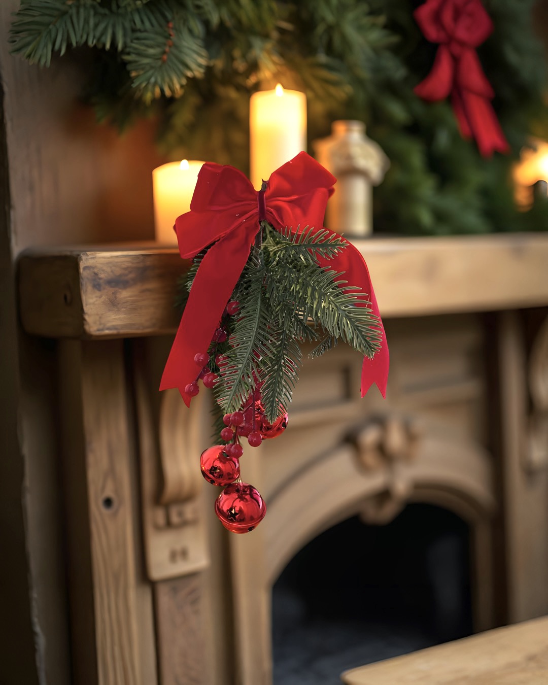 Yılbaşı Süslü Fiyonk Süs Kırmızı