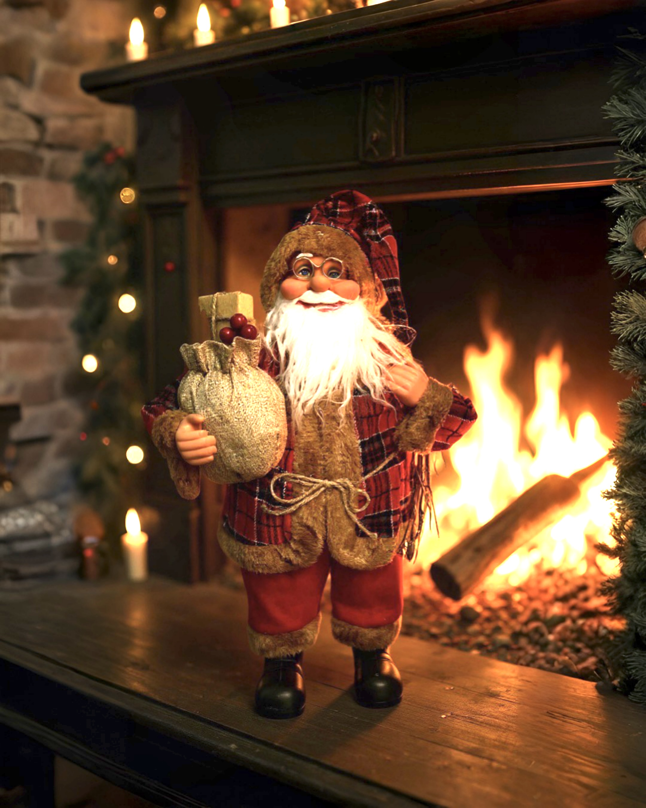 Noel Baba Hediye Paketli Dekor Süs 62 cm