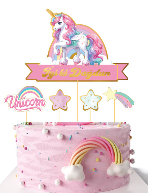 Unicorn Temalı Pasta Üstü Kürdan 5 Parça