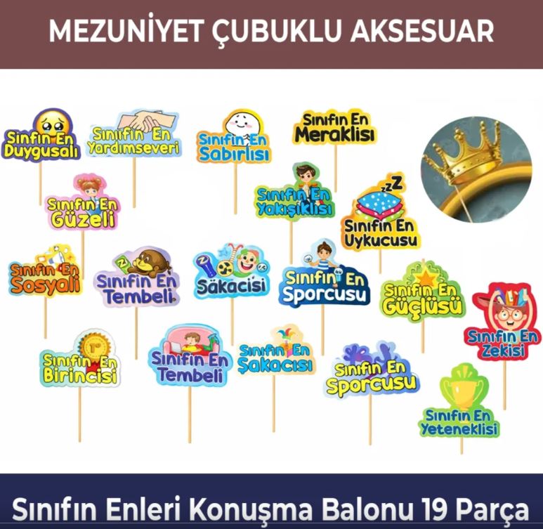 Mezuniyet Konuşma Balonu Çubuklu Aksesuar Seti (19 adet)
