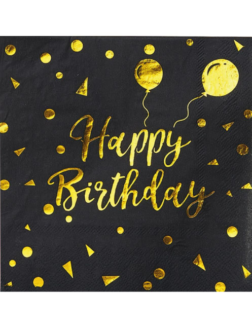 Varak Baskılı Happy Birthday Siyah Peçete