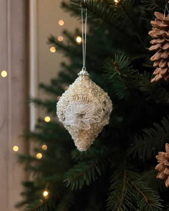 Yılbaşı Ağacı Incili  Lüks Top Süs 13 cm