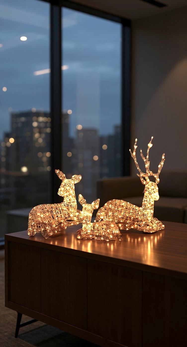 Yılbaşı 3’lü Geyik Ailesi – 375 LED – Gün Işığı | Işıklı Dekor