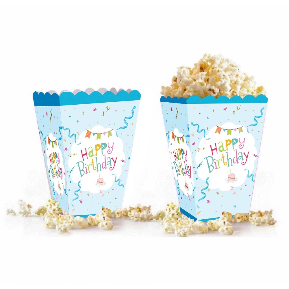 Happy Birthday Temalı Mavi Popcorn Kutusu