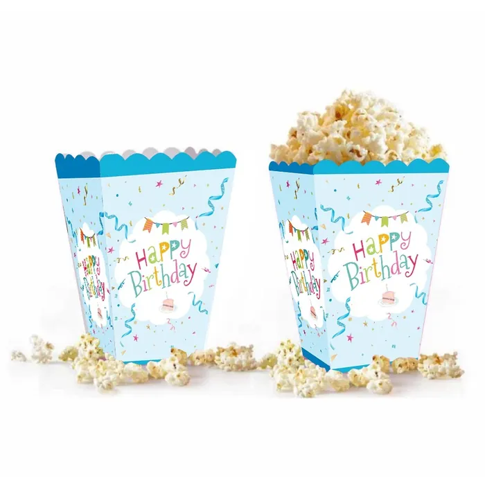 Happy Birthday Temalı Mavi Popcorn Kutusu