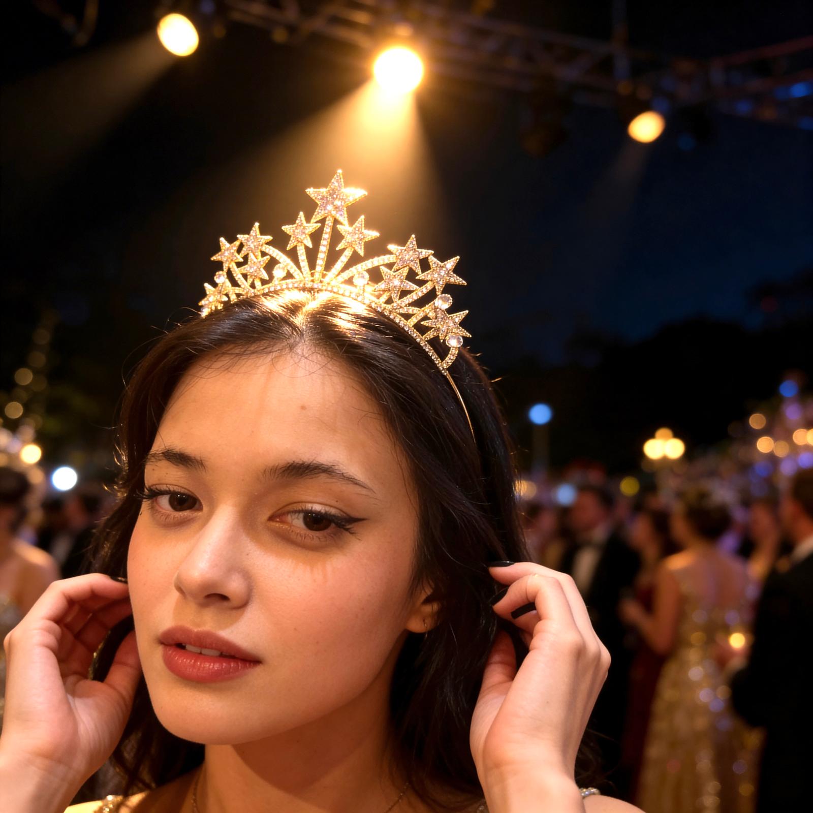 Kristal Taşlı Yıldızlı Metal Taç