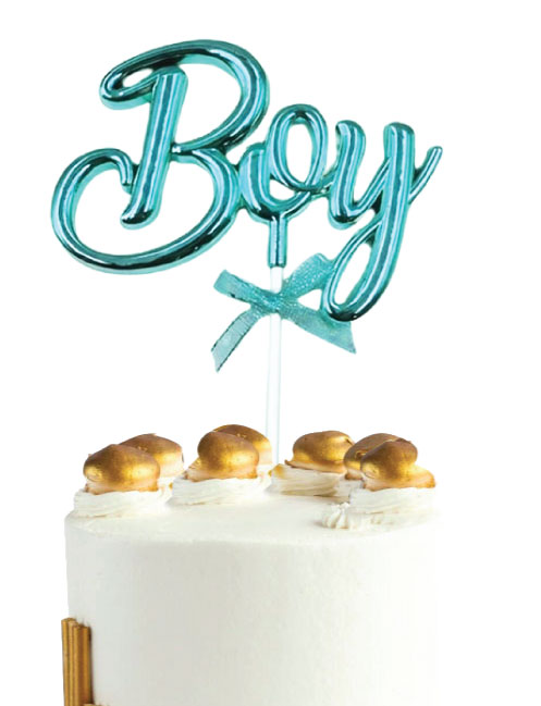 Boy Yazılı Mavi Pasta Üstü Süs
