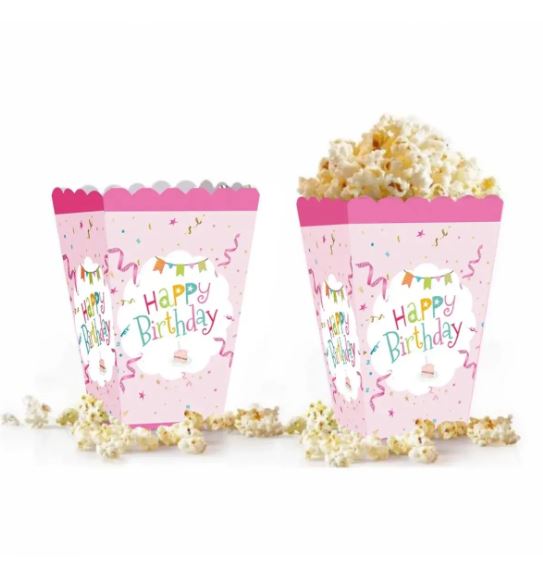 Happy Birthday Temalı Pembe Popcorn Kutusu