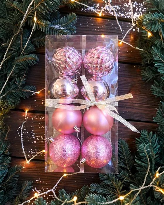 Yılbaşı Ağacı Pembe Renkli Top Süs 8 Cm
