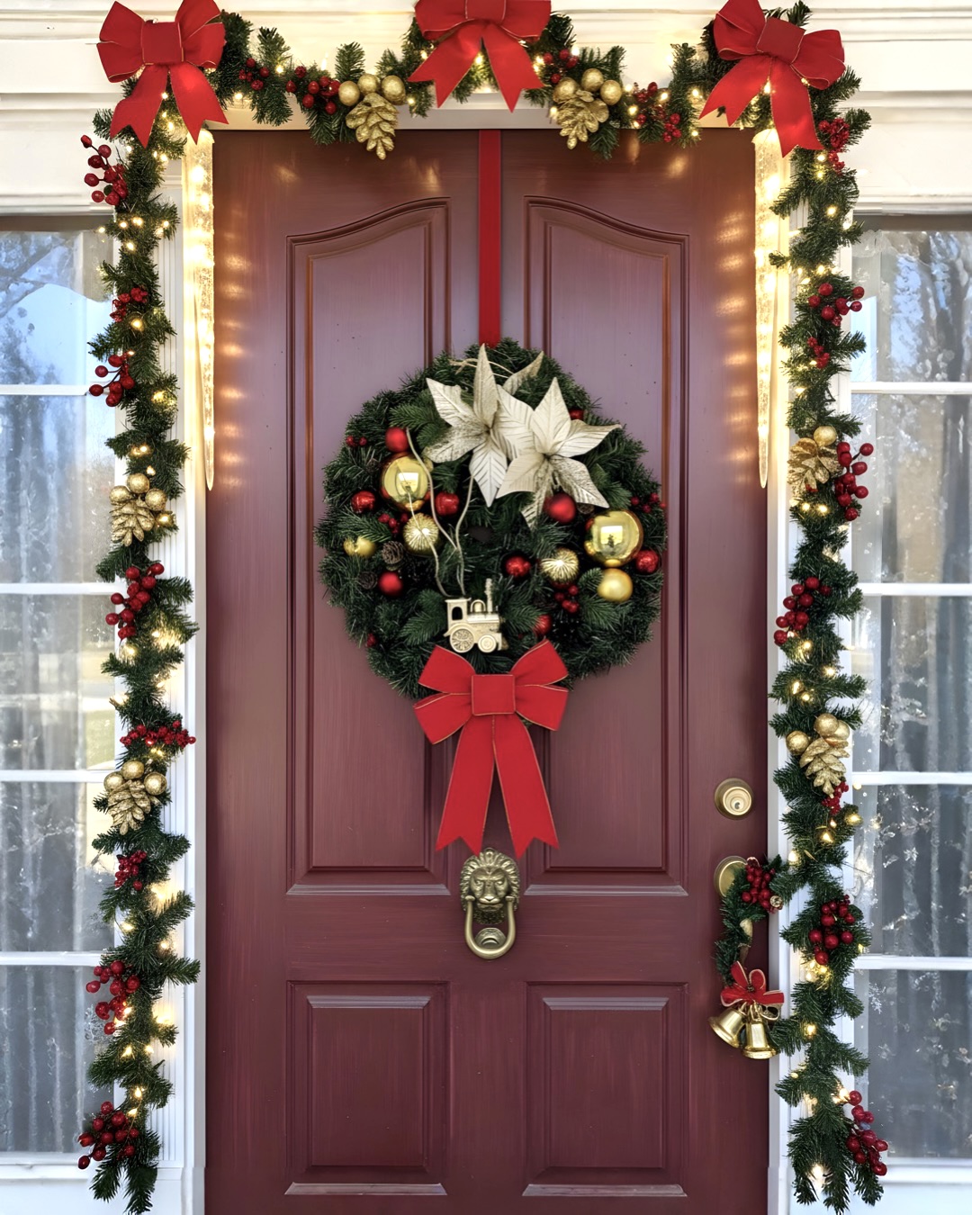 Yılbaşı Kapı süsü Gold Detaylı Yuvarlak Kapı Çelengi 45 cm