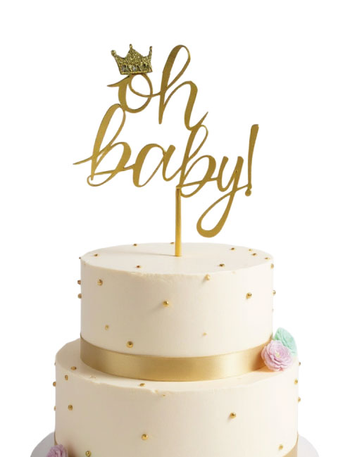 Oh Baby Yazılı Gold Pleksi Pasta Üstü Süs