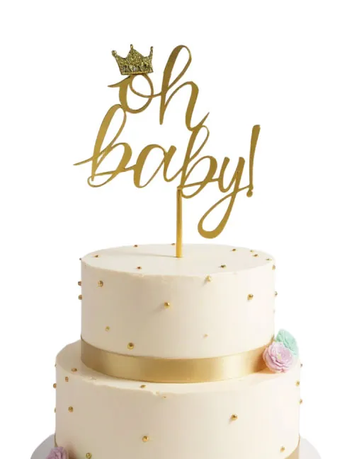 Oh Baby Yazılı Gold Pleksi Pasta Üstü Süs