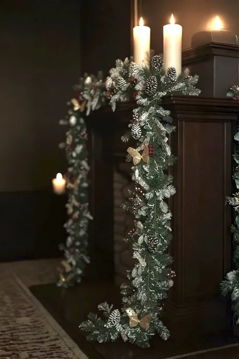 Yılbaşı Hazır Süslenmiş Karlı Garland Dekor 230 CM