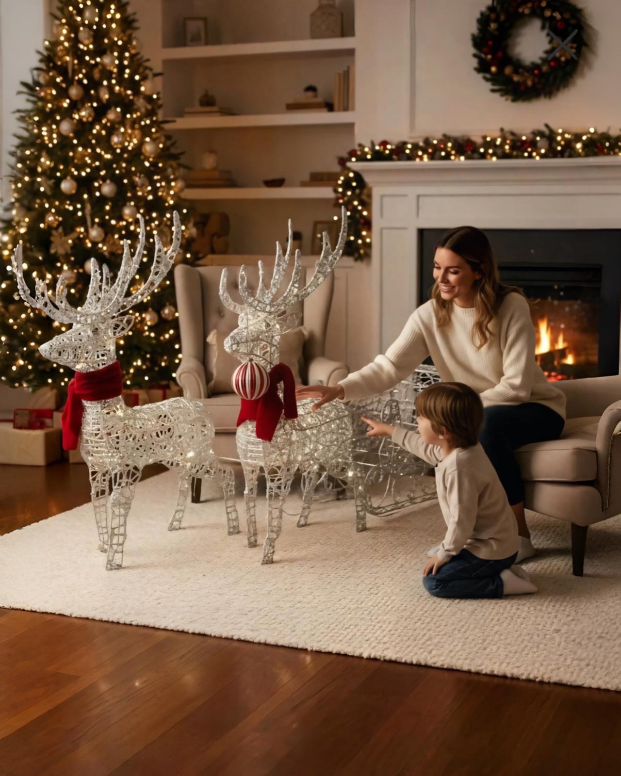 Yılbaşı Işıkllı Kızaklı 3 lÜ Geyik Seti 240 Led