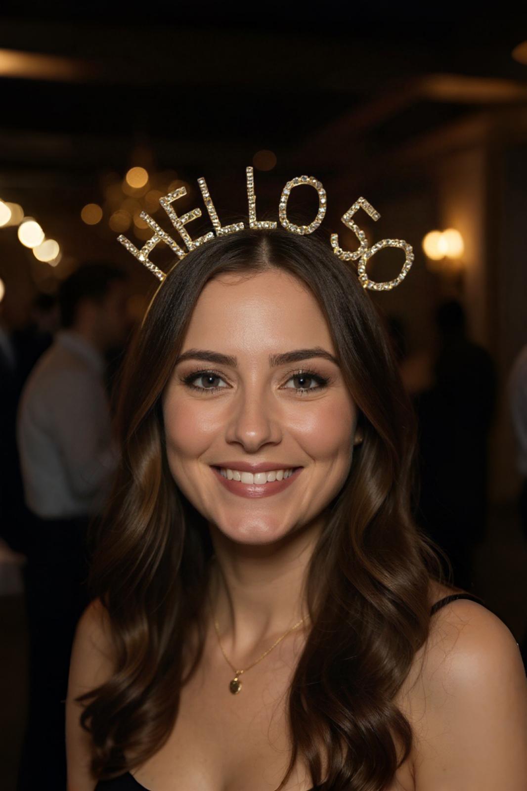 Hello 50 Kristal Taşlı Doğumgünü Parti Tacı