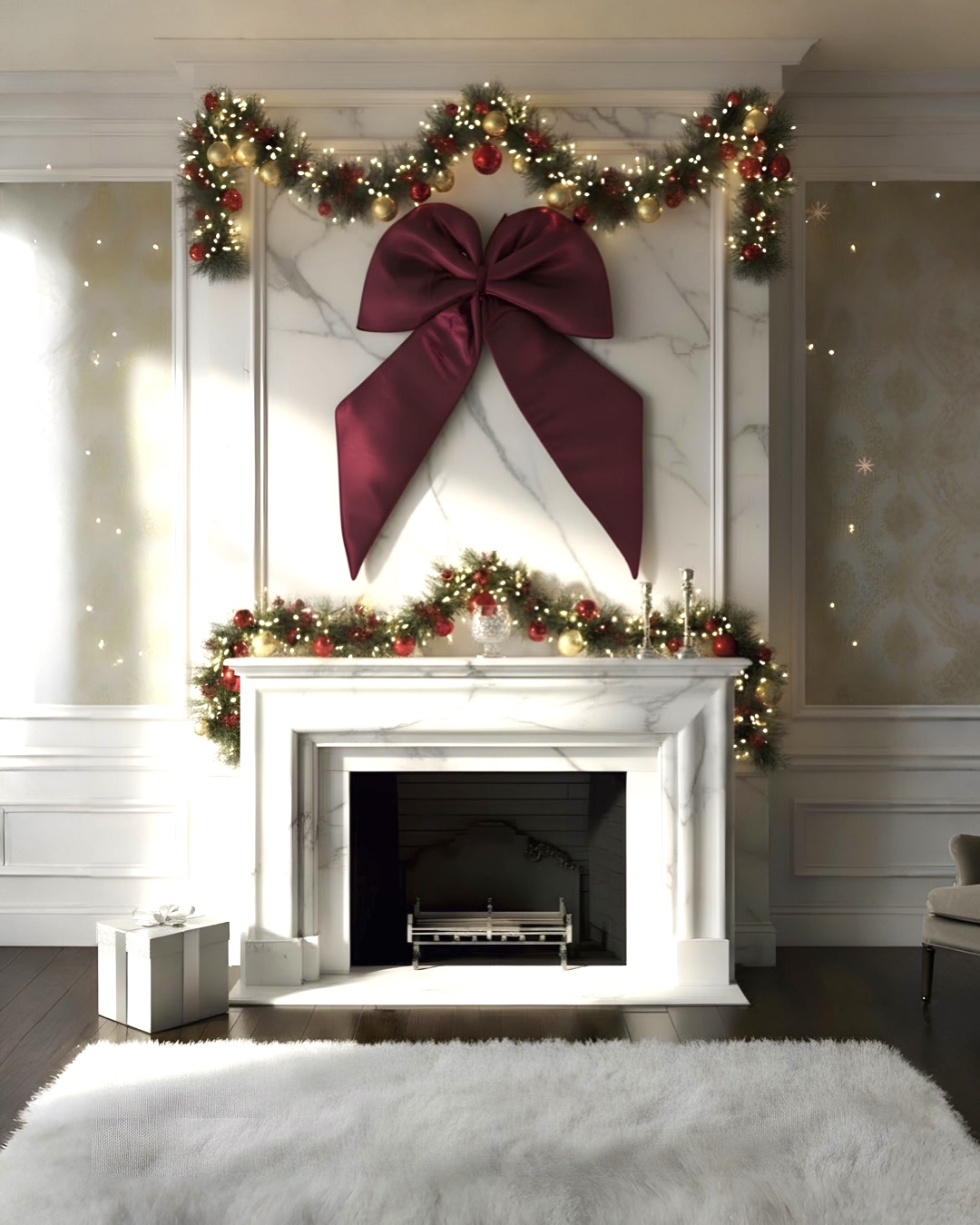 Yılbaşı Bordo Kadife Fiyonk Kurdele Süs 50X35 cm