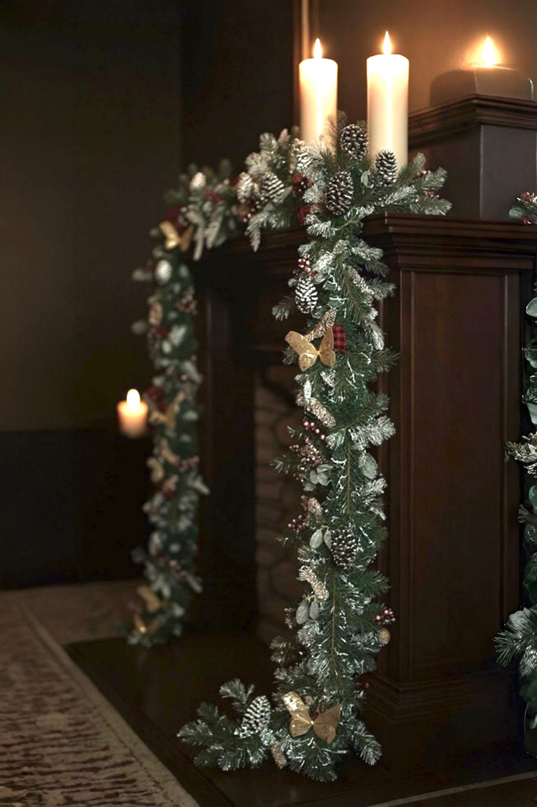 Yeşil Karlı Garland Dekor Süs Hazır Süslenmiş 230*25 CM