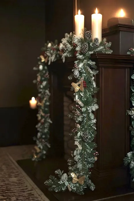 Yeşil Karlı Garland Dekor Süs Hazır Süslenmiş 230*25 CM