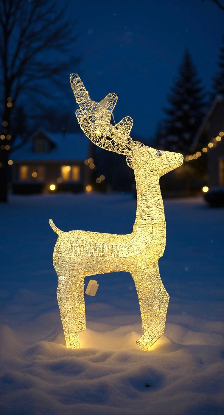 80 CM Işıklı Geyik Simli Gold  Yılbaşı Dekor Metal