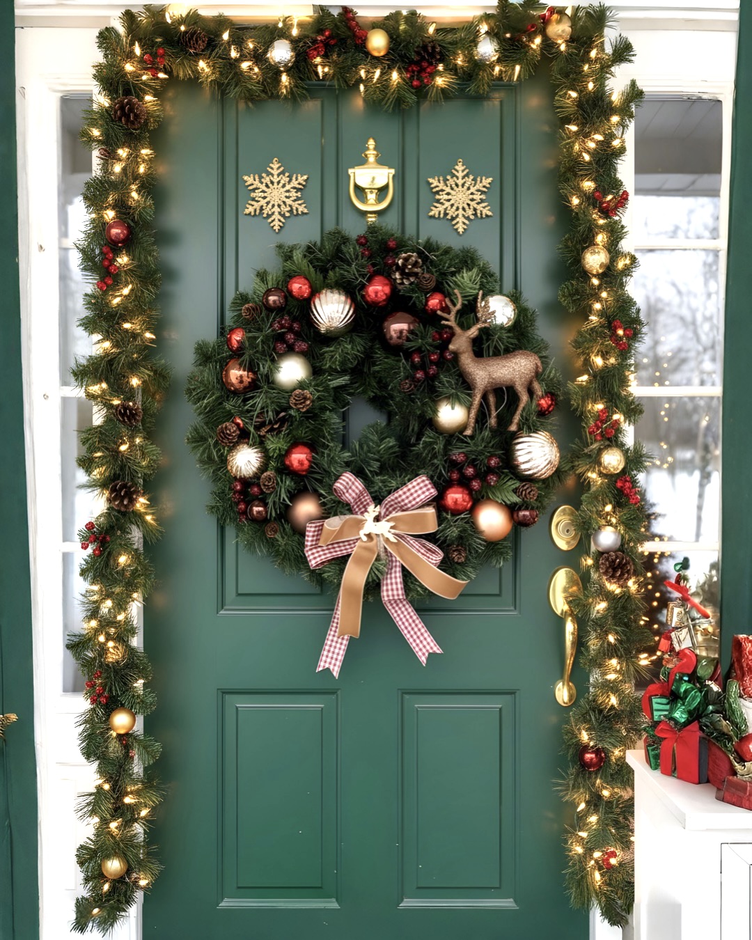 Yılbaşı Kapı Süsü Geyikli Yuvarlak Kapı Çelengi 45 cm