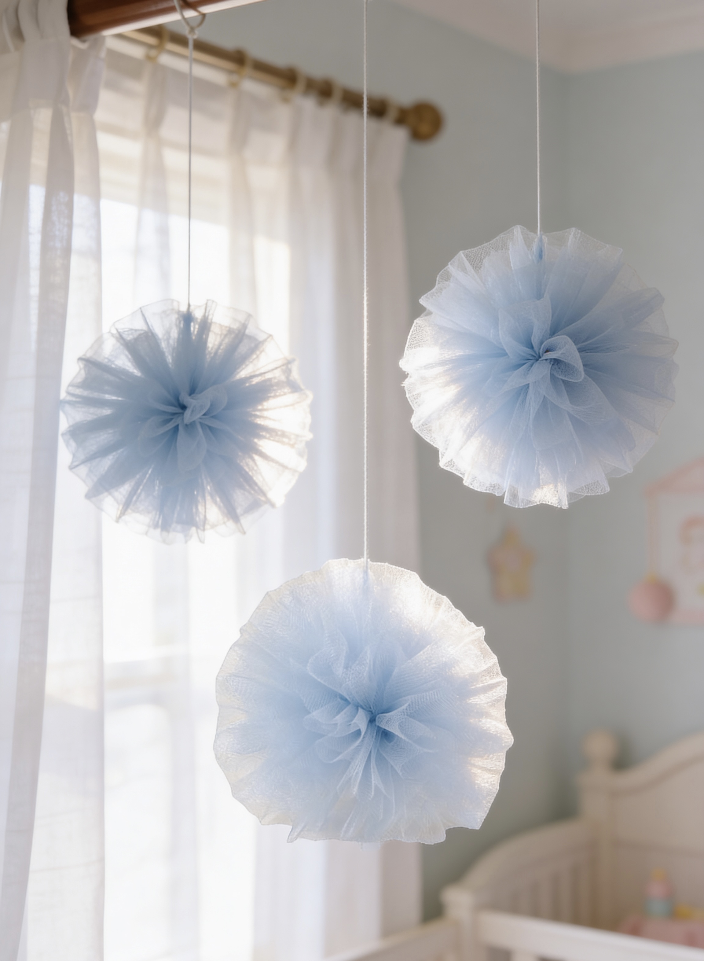 3lü Tül Ponpon Süs Asılabilir Dekoratif Parti Süsü