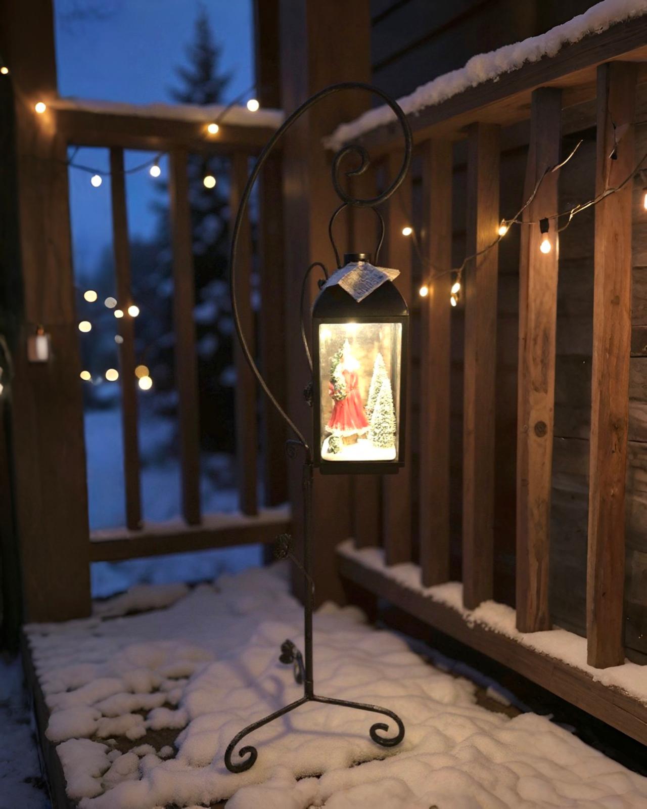 180 cm Yılbaşı Sokak Lambası Ferforje Demir Cam Aksamlı Pilli Işıklı