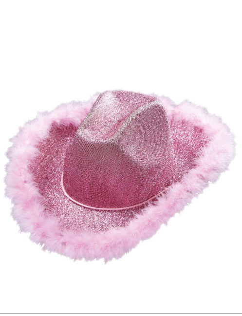 Simli Tüylü Pembe Fötr Şapka
