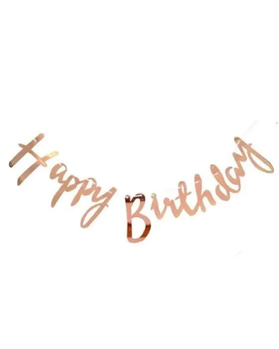 Rose Gold Metalize Happy Birthday Kaligrafi Banner