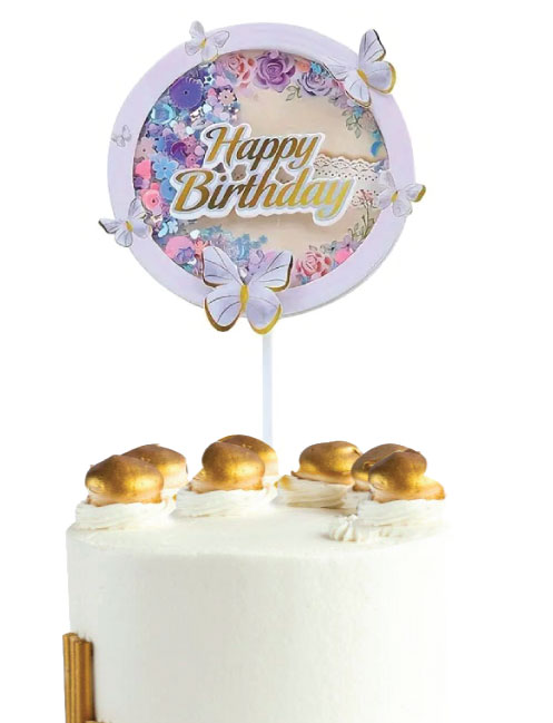 Pembe Gold Kelebek Happy Birthday Pasta Kürdan Set