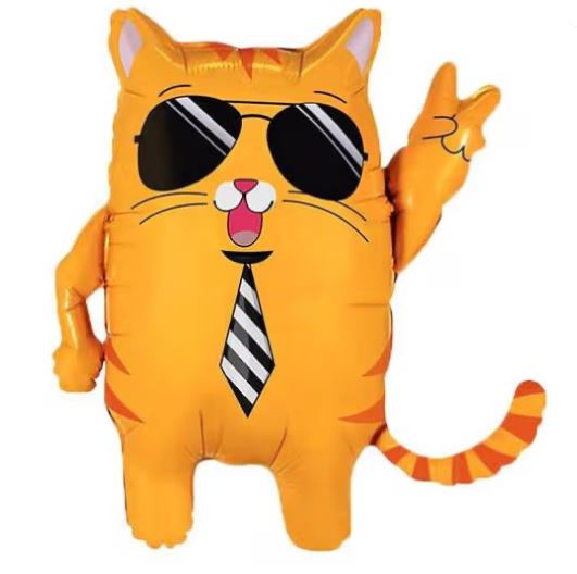 Gözlüklü Kedi Folyo Balon 62x60 cm Helyum Uyumlu Parti Balonu