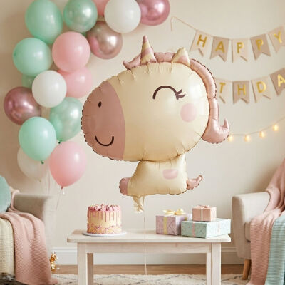 Sevimli Pastel Unicorn Figürlü Folyo Balon