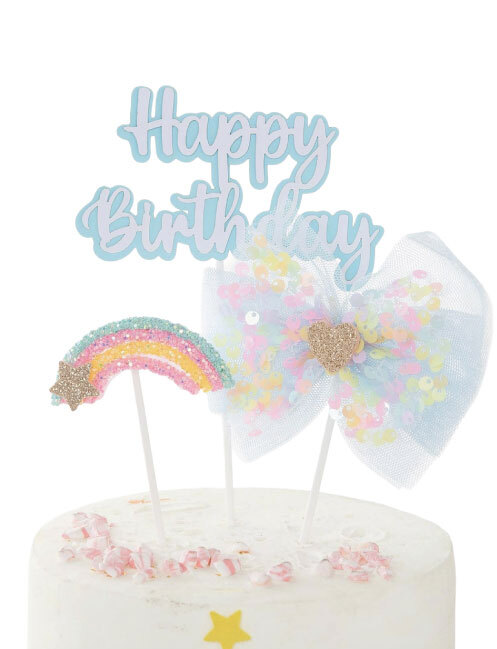 Happy Birthday Tüllü Gökkuşağı Temalı  Pasta Üstü