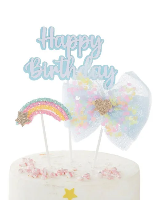 Happy Birthday Tüllü Gökkuşağı Temalı  Pasta Üstü